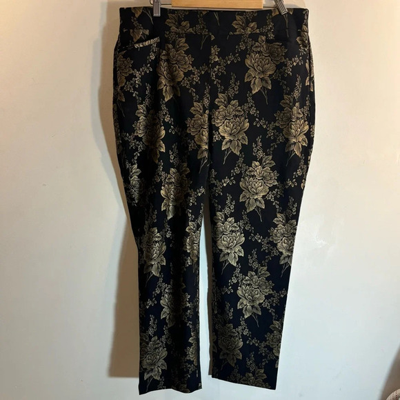 CHICO’S Sz 3R Pull On Pants Brigitte Brocade Floral Sheen Tapered Ankle NEW - Picture 2 of 12